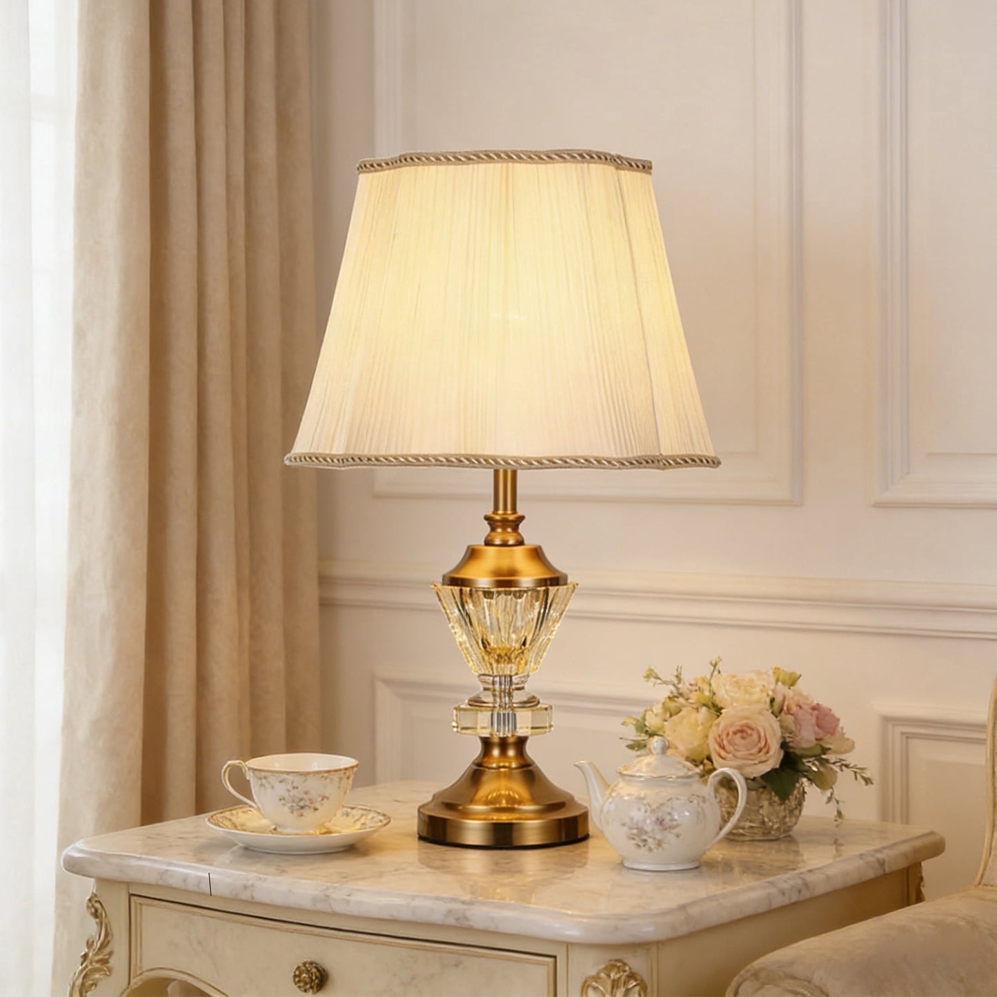 Luxury Metal Crystal Table Lamp with Beige Lampsha