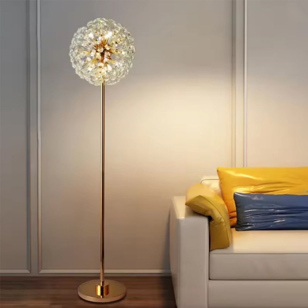 63 Inch Gold Crystal Dandelion LED Floor Lamp with Foot Switch for Living Room Bedroom - Main Image