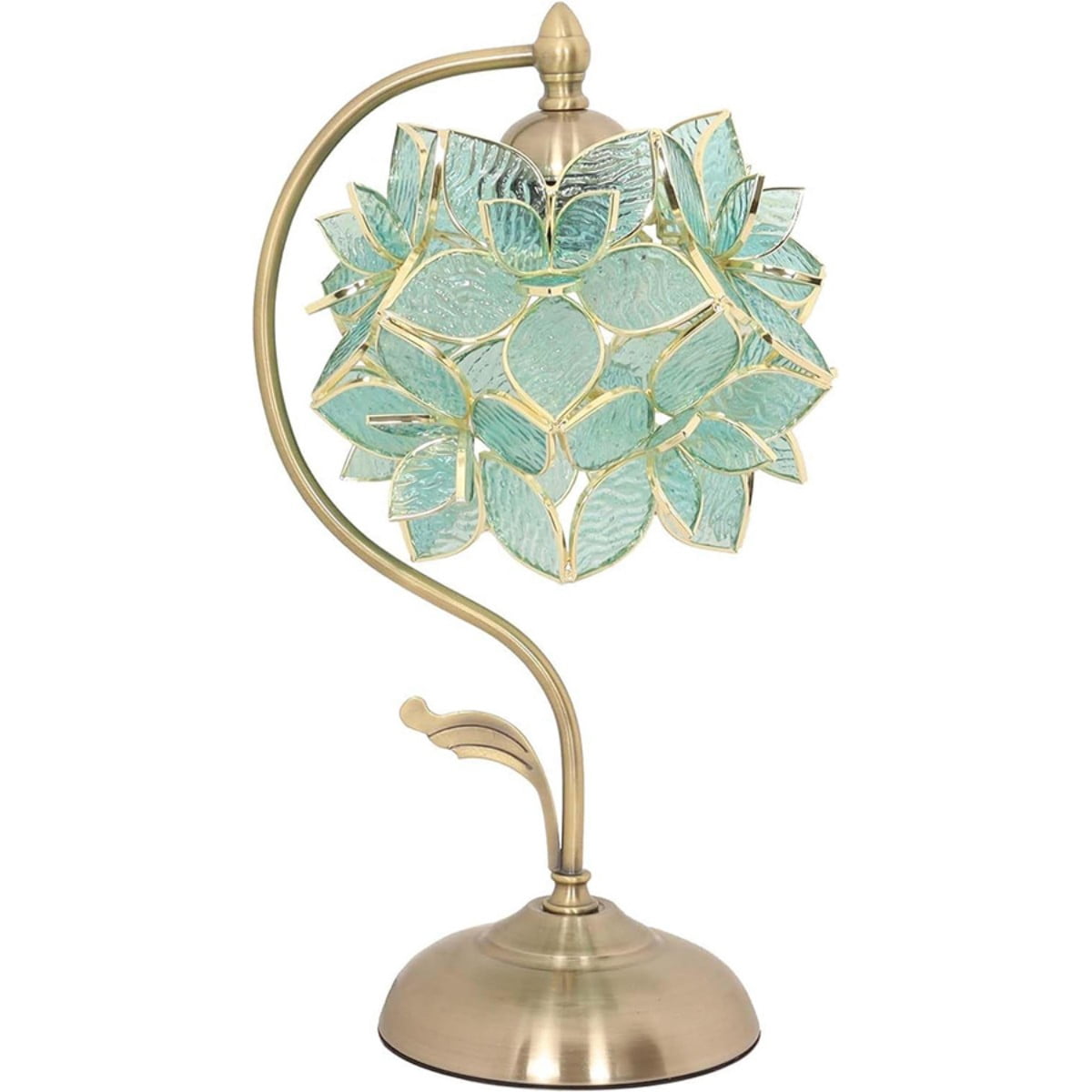 Tiffany Table Lamp, 17 Inch Handmade Stained Glass Flower Lamp, Brass Base, Vintage Home Decor Light - Main Image
