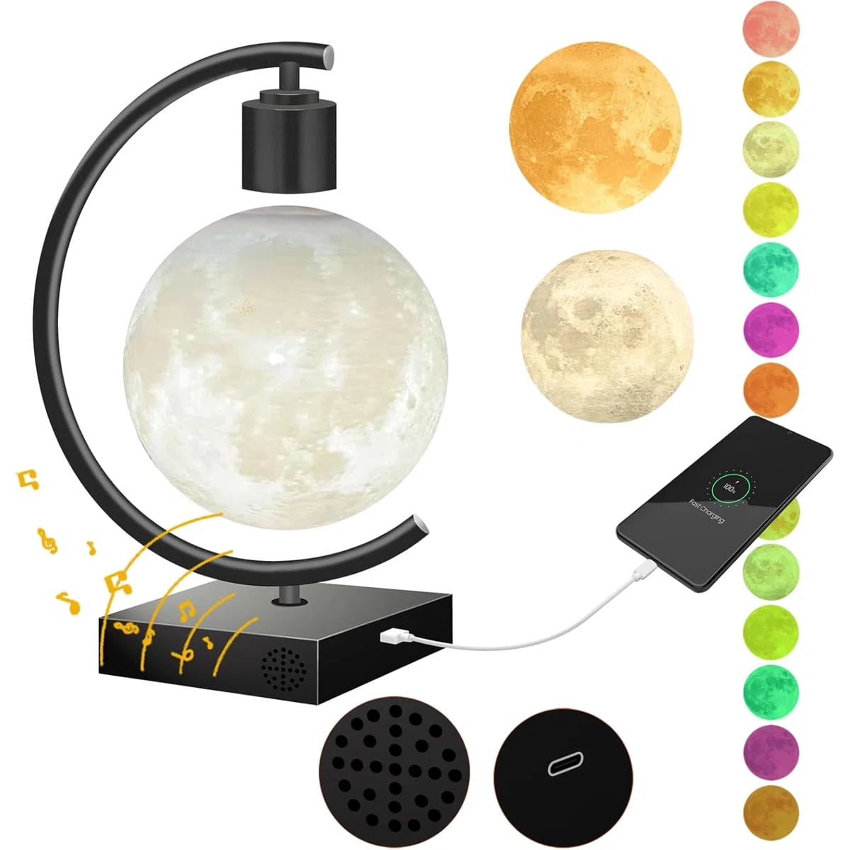 Magnetic Levitating Moon Desk Lamp with Bluetooth Speaker, 3-Color Light, Home Office Decor & Unique Gift - Main Image