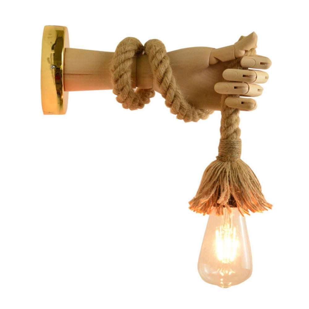 Vintage Solid Wood Wall Sconce with Hemp Rope Accent, Indoor Wall Lighting for Home Decor - Main Image