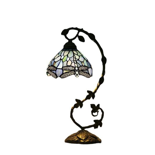 20 Vintage Tiffany Style Table Lamp Stained Glass Dragonfly Design with Blue Shade and Resin Base for Home Decor lighting - Main Image