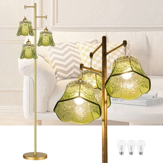 69 Inch Green Bohemian 3-Light Floor Lamp with Gla