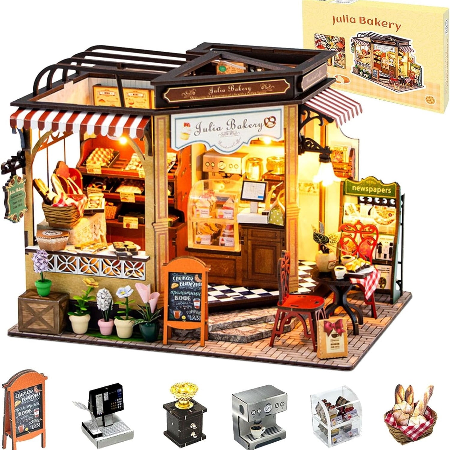 Julia Bakery DIY Miniature Wooden Dollhouse Kit wi
