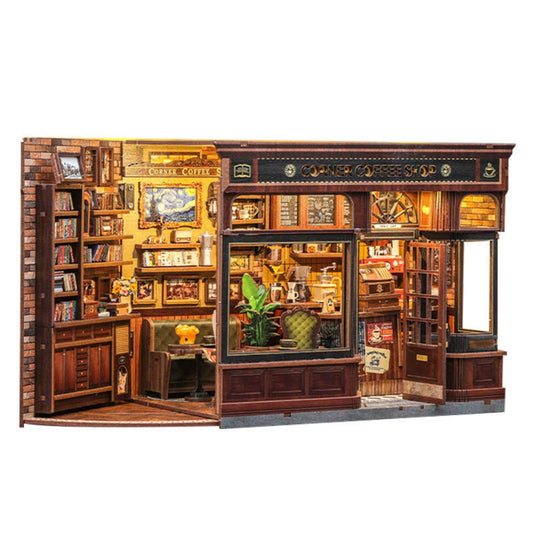 DIY Corner Coffee Shop Book Nook Kit, 3D Wooden Pu