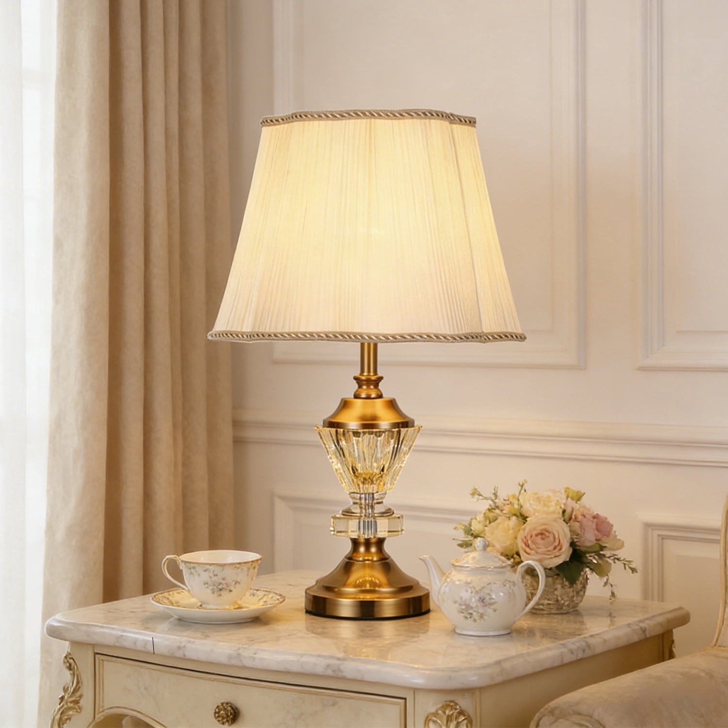 Luxury Metal Crystal Table Lamp with Beige Lampsha