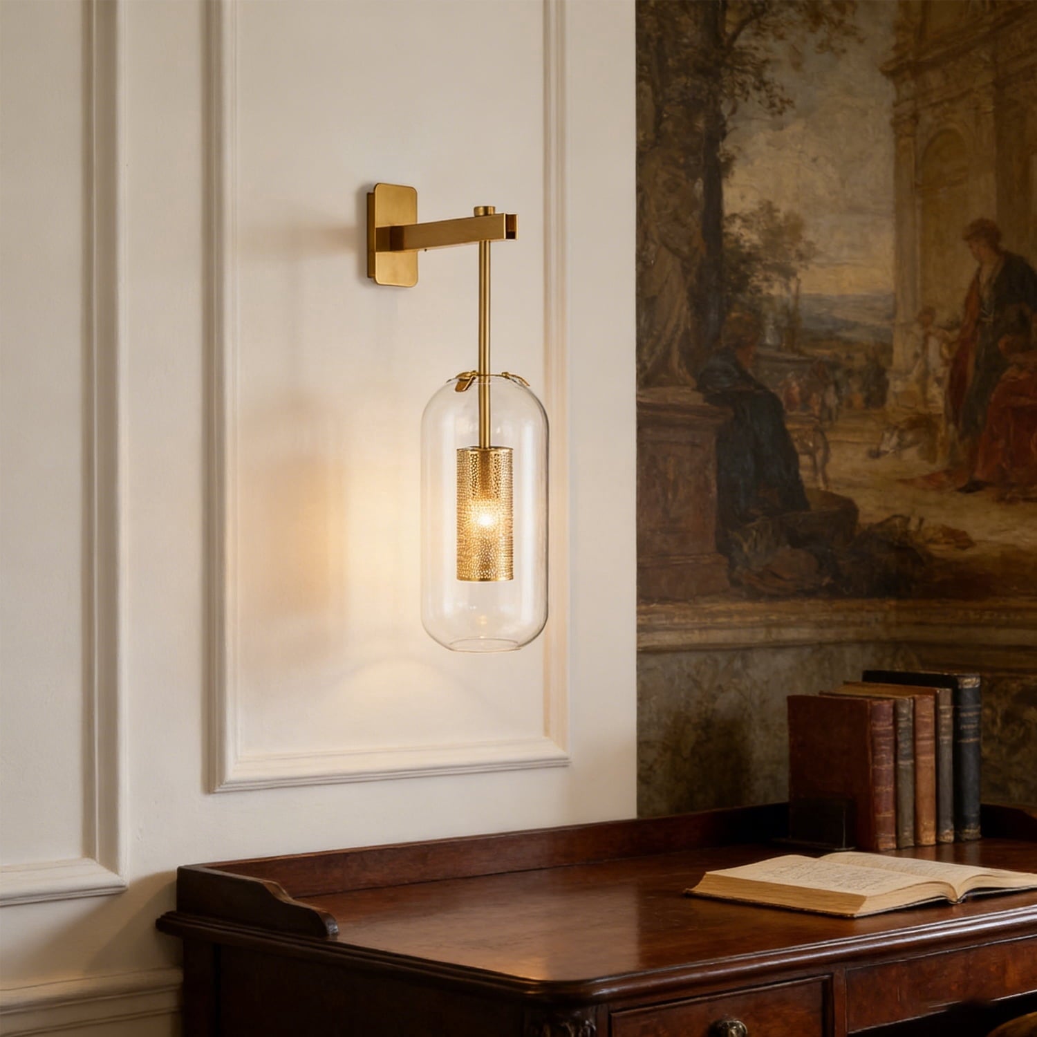 Minimalist Glass Wall Sconce, Modern Gold Wall Lig