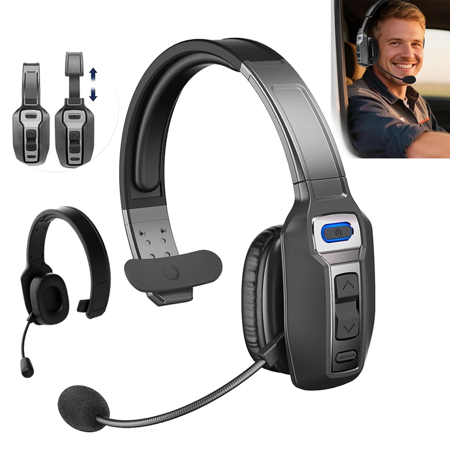 Wireless Trucker Bluetooth Headset with AI Noise C