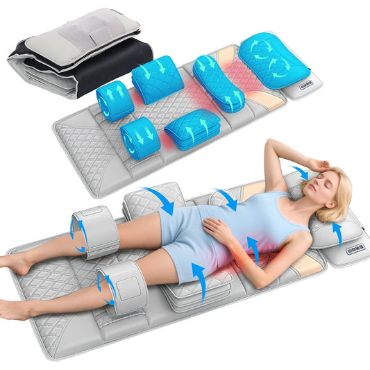 Foldable Full Body Massage Mat with Heat & Timer & Remote & Airbag, 4 Zone Shiatsu Vibration Massage Pad with Removable Neck Pillow for Home & Office - Main Image