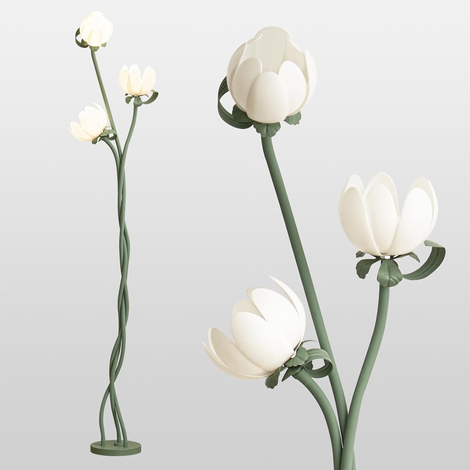 67 Vintage Floral Floor Lamp, 360 Adjustable Lamp Heads, Flexible Gooseneck Stems, Lotus Shades & Foot Switch (LED Bulbs Included) - Main Image