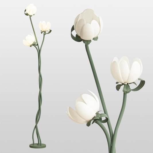 67 Vintage Floral Floor Lamp, 360 Adjustable Lamp Heads, Flexible Gooseneck Stems, Lotus Shades & Foot Switch (LED Bulbs Included) - Main Image