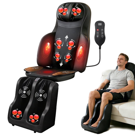 Full Body Shiatsu Massage Pad with Foot & Calf Massager, 3D Kneading, Heat & Vibration, Detachable & Foldable for Home Office Use - Perfect Gift for Parents & Self Care - Main Image