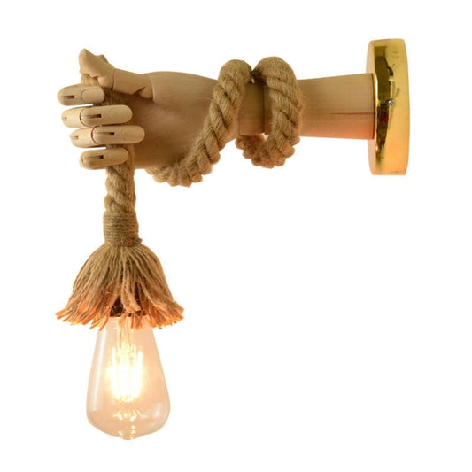 Vintage Solid Wood Wall Sconce with Hemp Rope Accent, Indoor Wall Lighting for Home Decor(Right hand) - Main Image