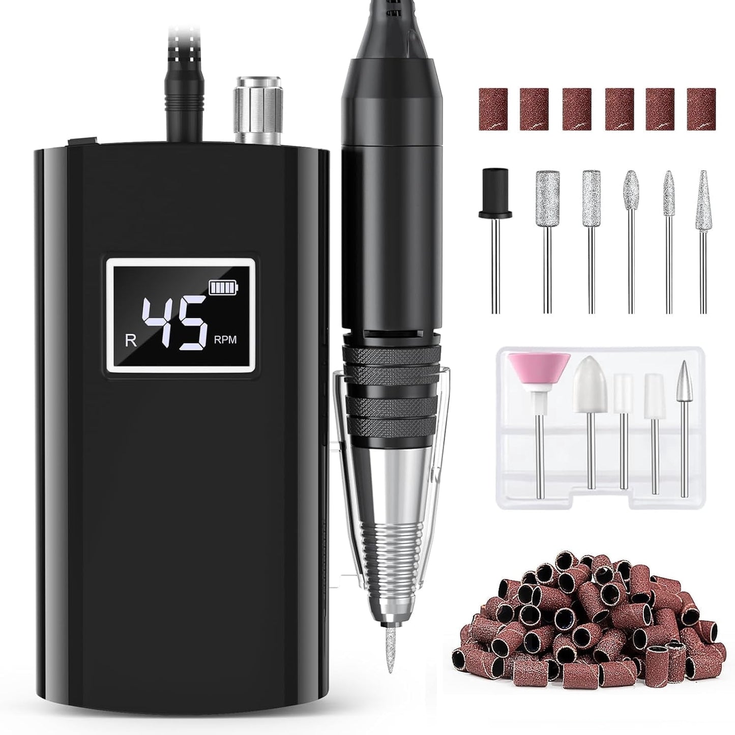 45,000 RPM Portable Electric Nail Drills, LCD Disp