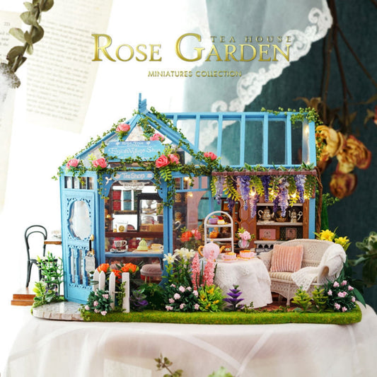 DIY Miniature Rose Garden Tea House Dollhouse Kit,