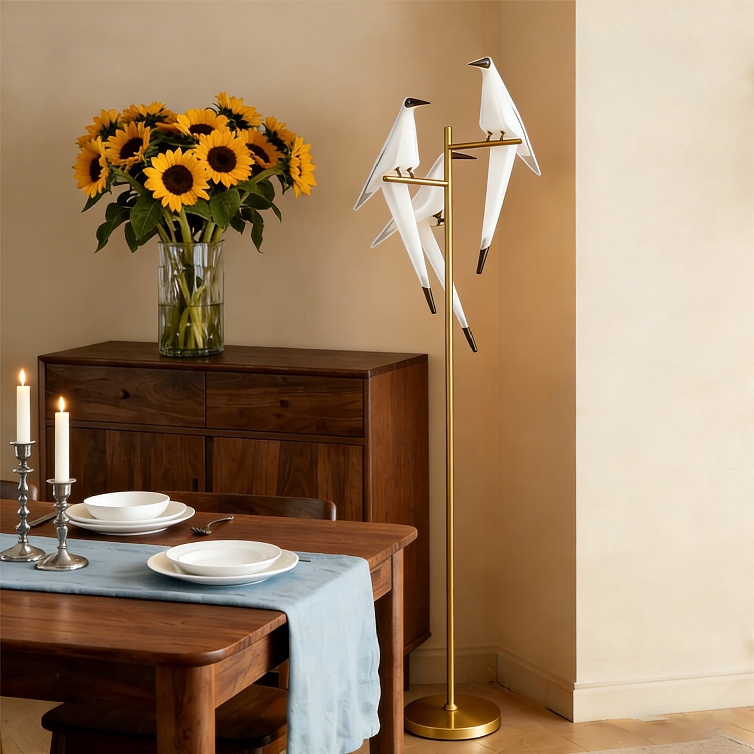 65In Bird Floor Lamp, Modern Origami Bird Lamp, Si