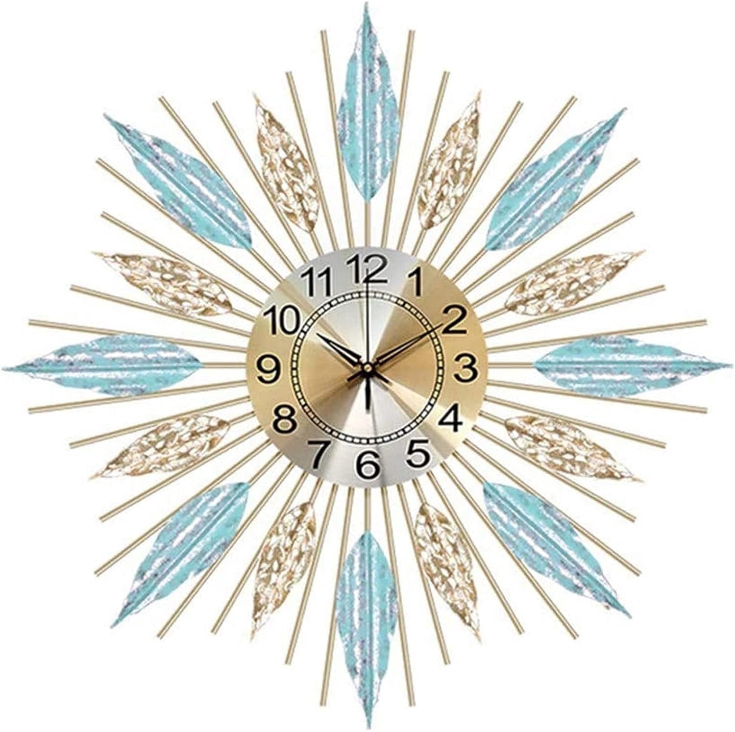 Mid-Century Sunburst Wall Clock, Silent Quartz Mov