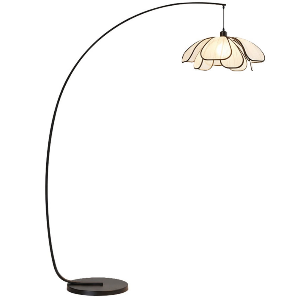 71 Inch Beige Flower Shape Modern Floor Lamp with Fabric Shade & Black Metal Base for Living Room Bedroom Home Decor Lighting - Main Image