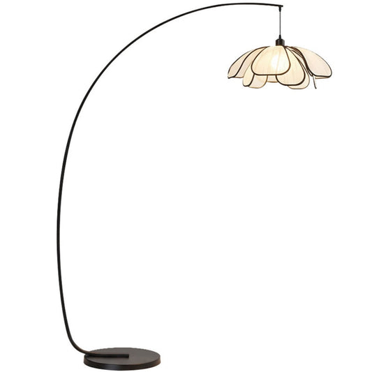 71 Inch Beige Flower Shape Modern Floor Lamp with Fabric Shade & Black Metal Base for Living Room Bedroom Home Decor Lighting - Main Image